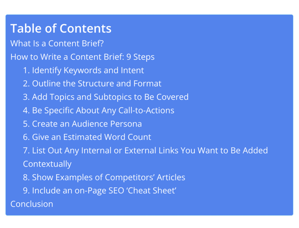 how to write a content brief screenshot