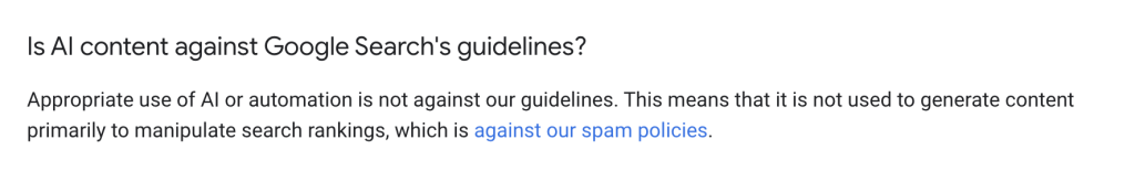 explanation of googles stance on AI content